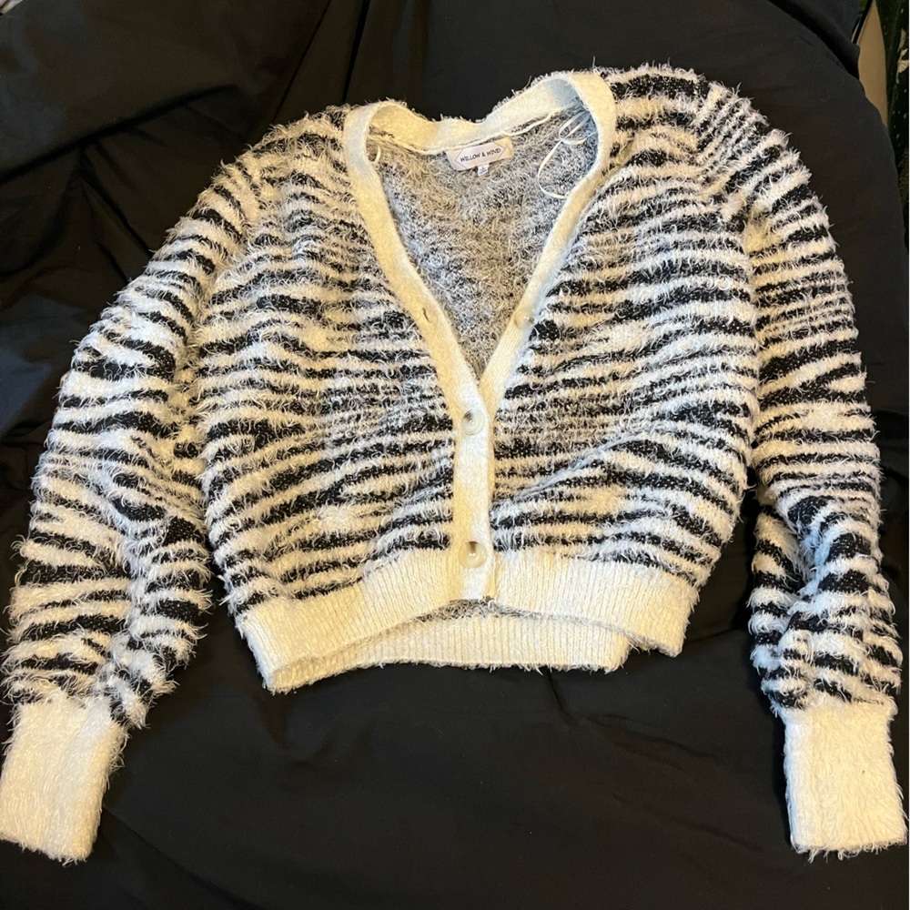 Fuzzy Black & White Zebra Striped Y2K Trendy Cardigan